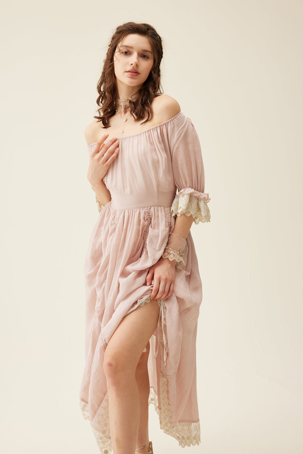 Elowen 27 | Lace Linen dress gown ( 2 way to wear )