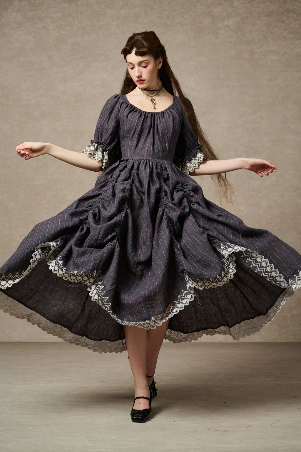 Elowen 27 | Lace Linen dress gown ( 2 way to wear )