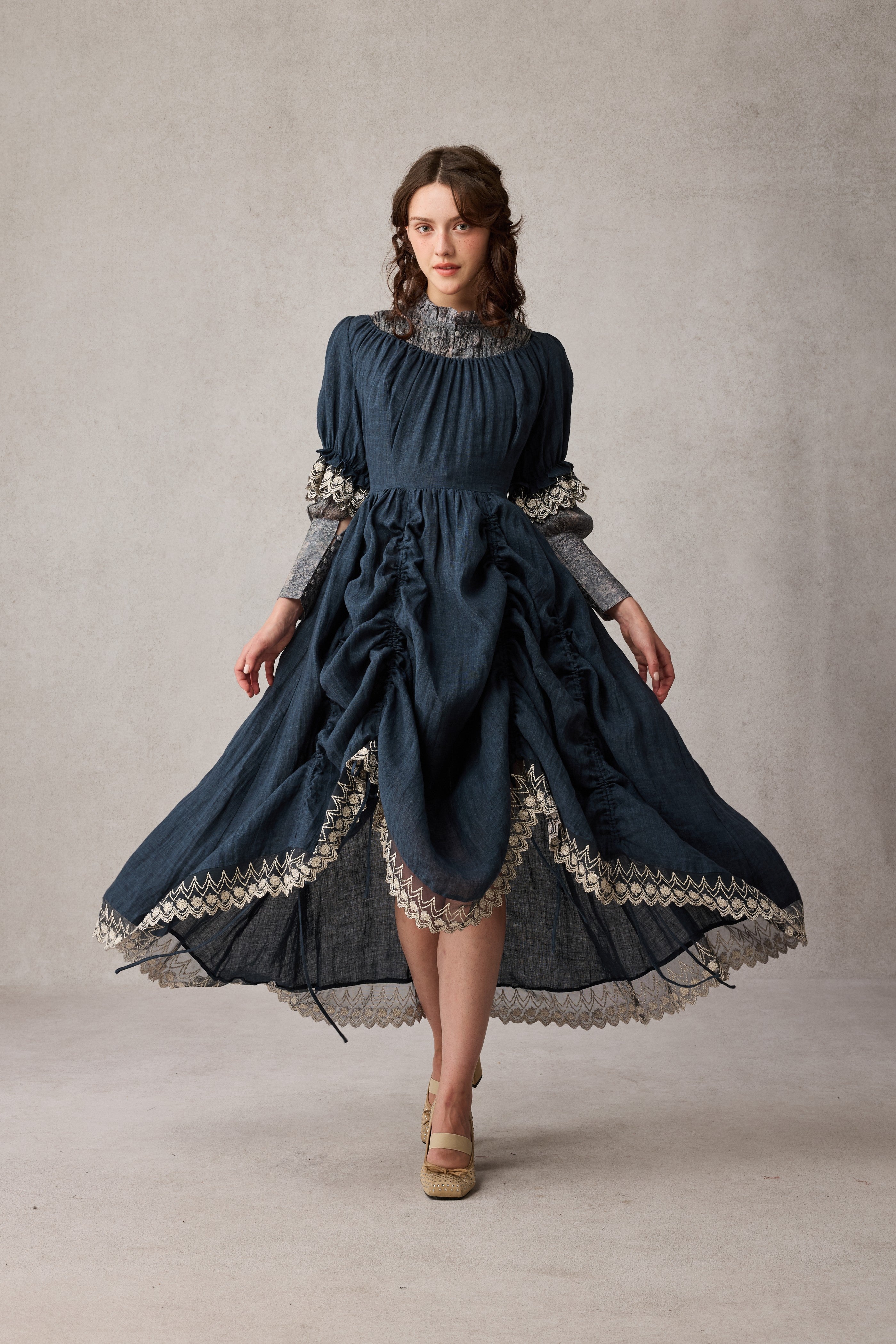 Elowen 27 | Lace Linen dress gown ( 2 way to wear )