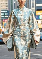 Art Gradient Color Print Chinese Style Silk Dress Spring