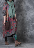 Beautiful hooded drawstring cotton Wardrobes design gray print Maxi Dresses fall