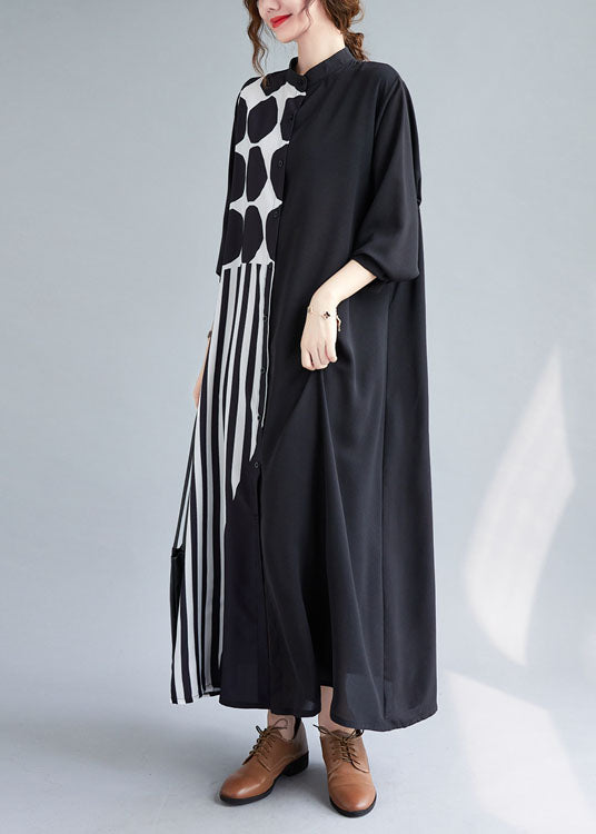 Boutique Black Print Patchwork Vacation Dresses Spring