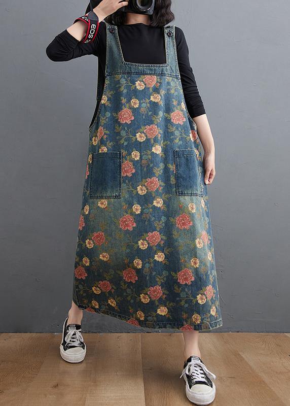 Chic Denim Blue Print Casual Pants Plus Size Spring Jumpsuit skirt