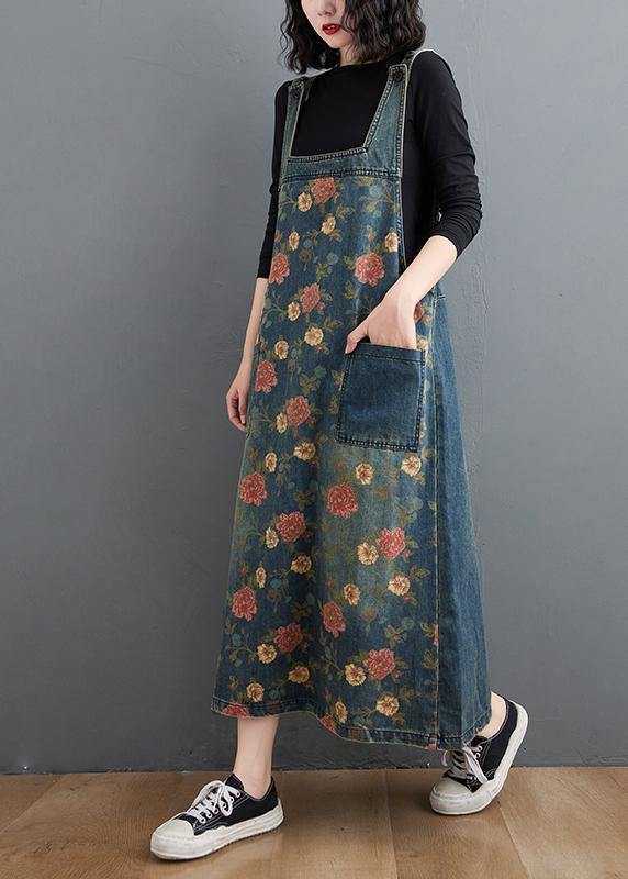 Chic Denim Blue Print Casual Pants Plus Size Spring Jumpsuit skirt