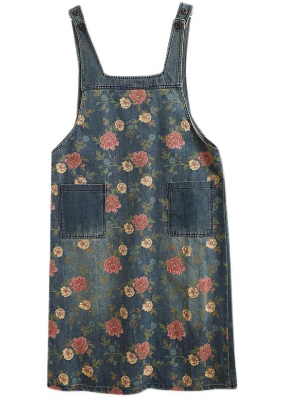 Chic Denim Blue Print Casual Pants Plus Size Spring Jumpsuit skirt