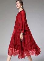 Chic Mulberry Fashion Flare Sleeve Fall Lace Sundress