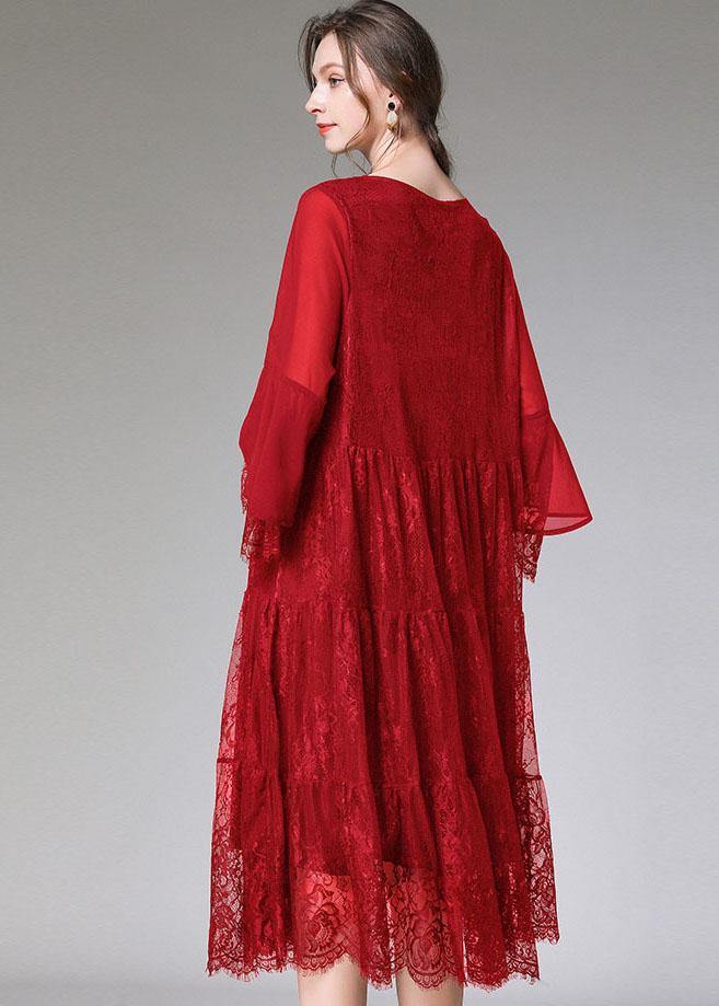 Chic Mulberry Fashion Flare Sleeve Fall Lace Sundress