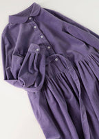 Chic Purple Patchwork Corduroy Shirt Dresses Long Sleeve