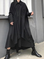 Chic lapel asymmetric cotton spring for women black A Line shirt Dresses