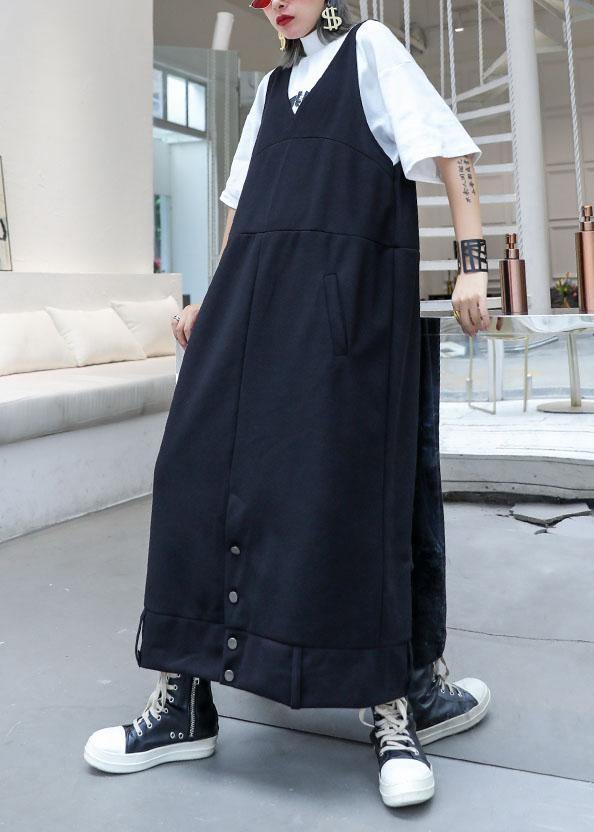 Classy sleeveless cotton dresses Tutorials black v neck long Dresses fall