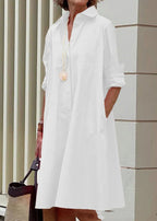 Cross Border White Peter Pan Collar Women's Simple Loose Long Shirt Dress