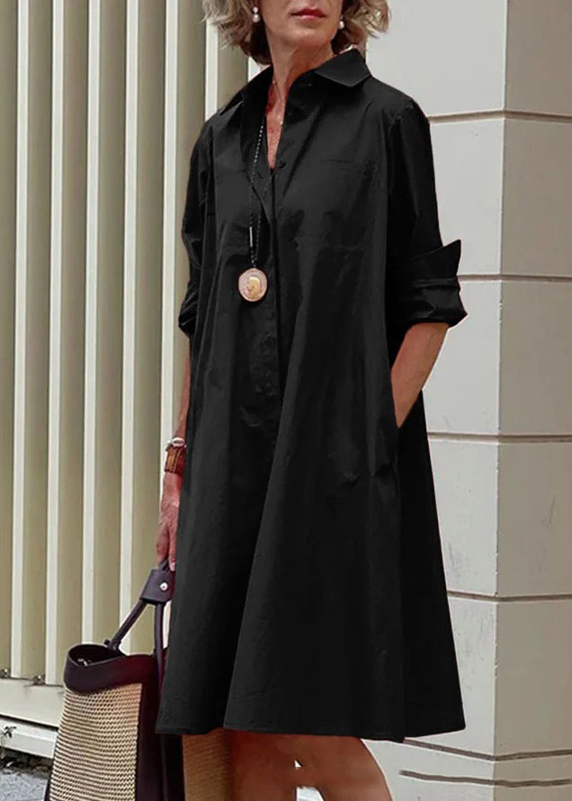 Cross Border White Peter Pan Collar Women's Simple Loose Long Shirt Dress
