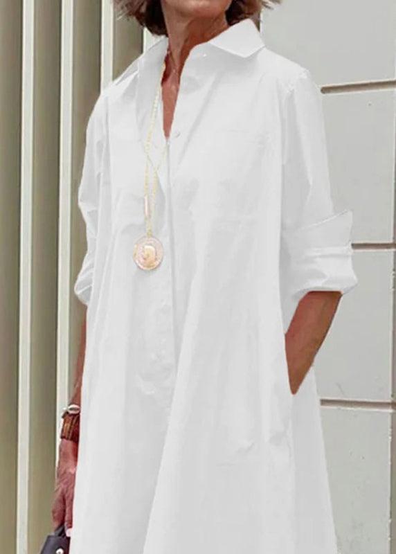 Cross Border White Peter Pan Collar Women's Simple Loose Long Shirt Dress