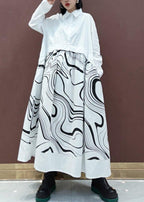 DIY White Print Clothes Lapel Patchwork Maxi Spring Dresses