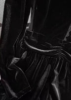 Elegant Black Stand Collar Patchwork Slim Fit Velvet Dresses Spring