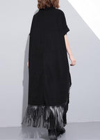 Elegant high neck tassel cotton Tunic Fabrics black Dresses