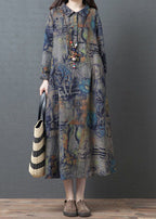 Stylish Blue Peter Pan Collar Print Dress Spring