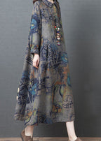 Stylish Blue Peter Pan Collar Print Dress Spring