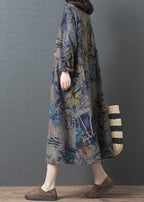 Stylish Blue Peter Pan Collar Print Dress Spring