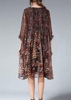 Unique Blue Print Tunic Pattern O Neck Cinched Plus Size Summer Dresses