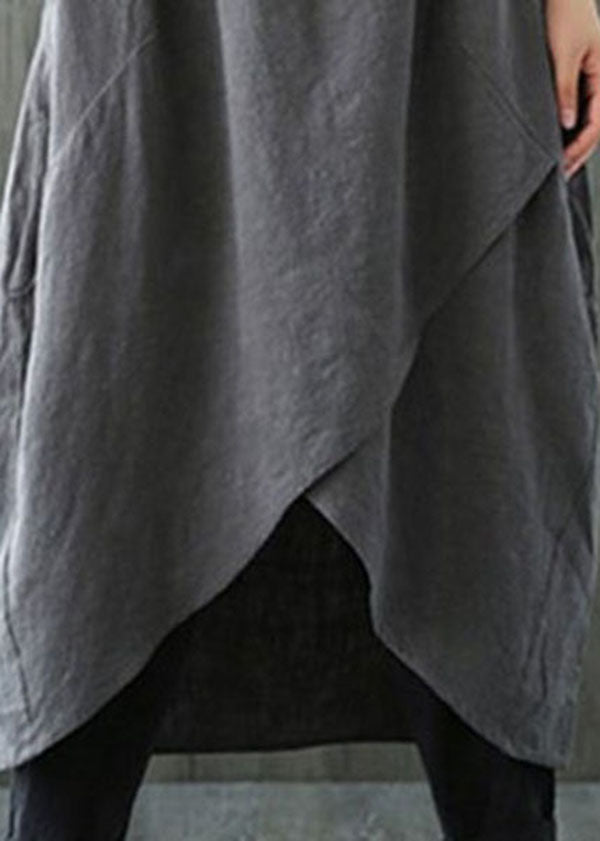 Vintage Women Pocket Solid Color Irregular Maxi Dress