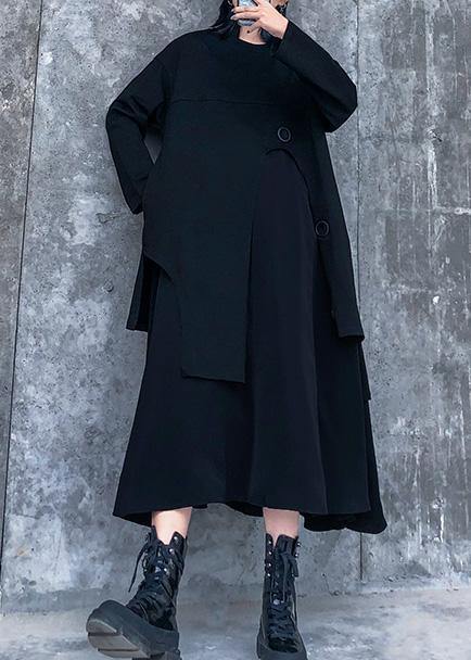Vivid black cotton clothes Women Layered Traveling spring Dresses