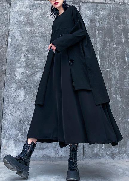Vivid black cotton clothes Women Layered Traveling spring Dresses