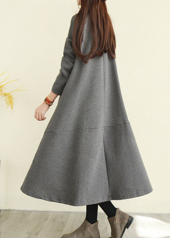 Women Grey Turtle Neck pocket Knit Dress Long Sleeve