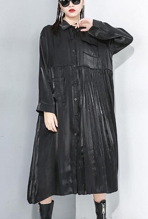 Women Long Sleeve Lapel Collar Loose Casual Oversize Midi Dresses