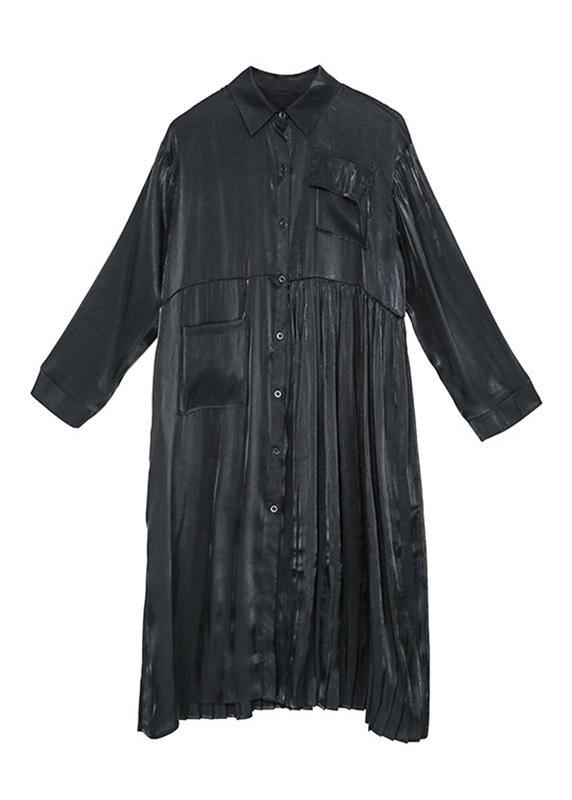 Women Long Sleeve Lapel Collar Loose Casual Oversize Midi Dresses