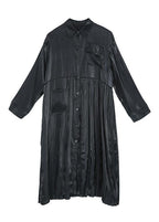 Women Long Sleeve Lapel Collar Loose Casual Oversize Midi Dresses