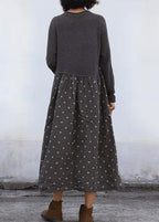 Women dark gray Sweater dress outfit Beautiful big hem DIY patchwork knit dresses