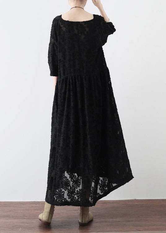 black cross neck lace dresses plus size lace caftans tunic high waist design