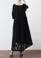 black cross neck lace dresses plus size lace caftans tunic high waist design