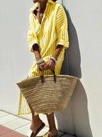 CHRISTINE | STRIPED PRINT DRESS WITH BUTTON CLOSURE AND BELT