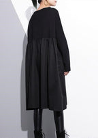 stylish black cotton shift dress plus size cotton clothing dress Elegant high waist patchwork cotton dress